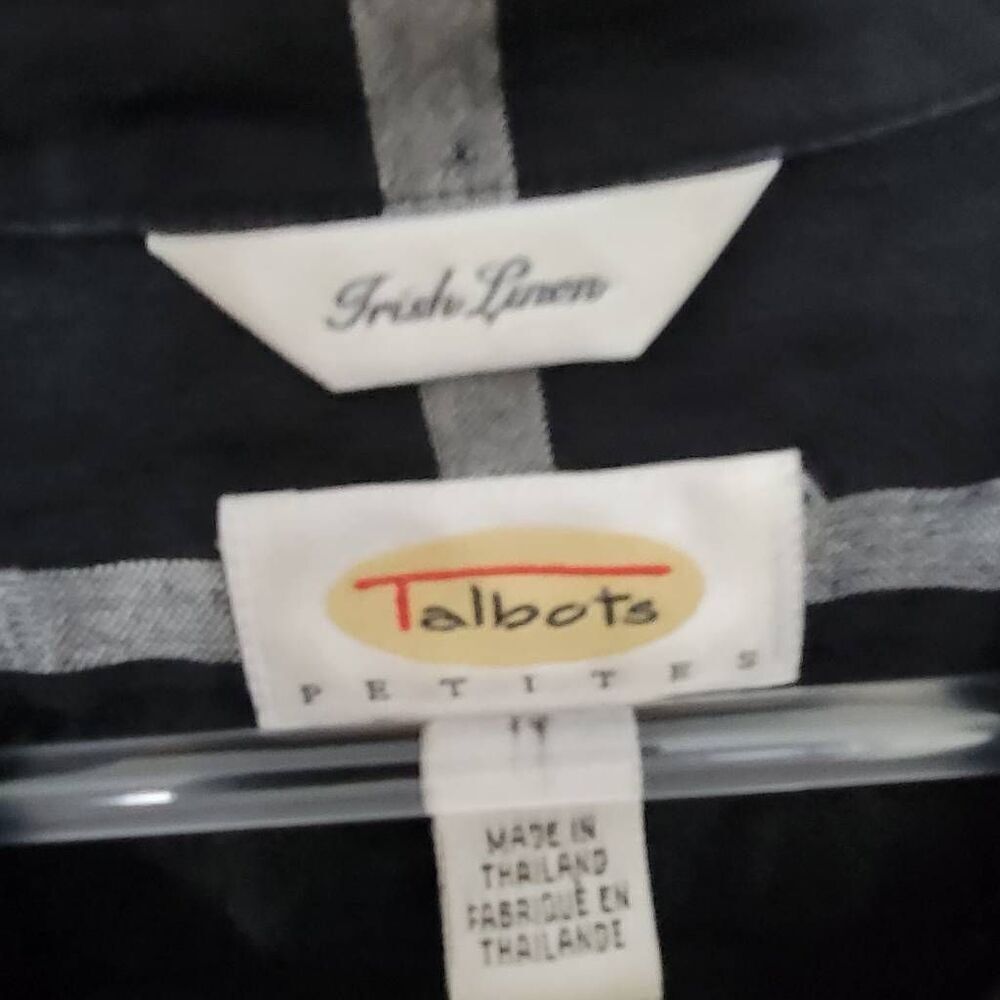 Talbots Petites Irish Linen Size 14 Long Sleeve Black White Windowpane Check Lag - Picture 2 of 4